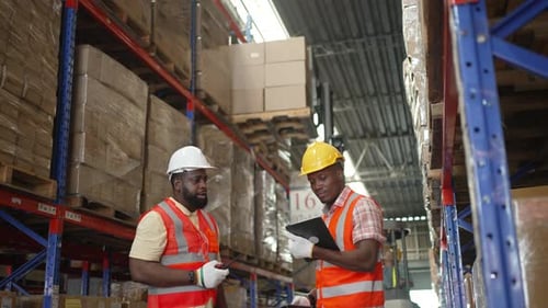 Logistics employees are working warehouse.