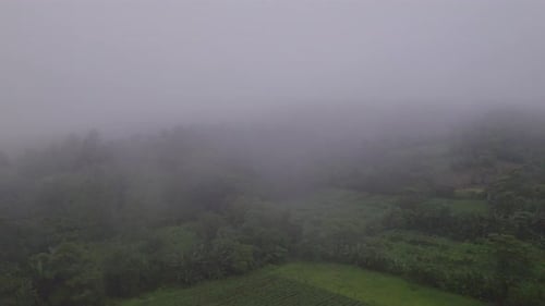 Receding Shot Of Foggy Farmlands In The Philippines