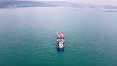 Aerial View of Cargo Container Ship in the Sea