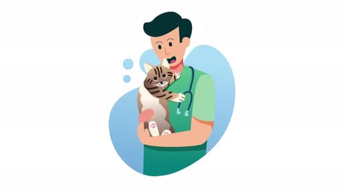 Flat Design Veterinarian Holding Cat Animation