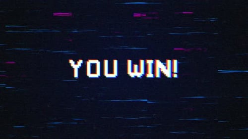 DU GEWINNST! Glitch und Retro-Text