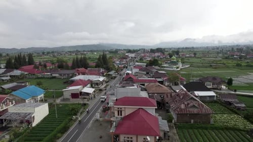 Village in Alahan Panjang in the aerial view, West Sumatra