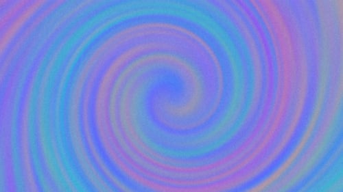 Slow swirling spiral shape in turquoise green, blue, orange, pink, lilac, pale purple, violet