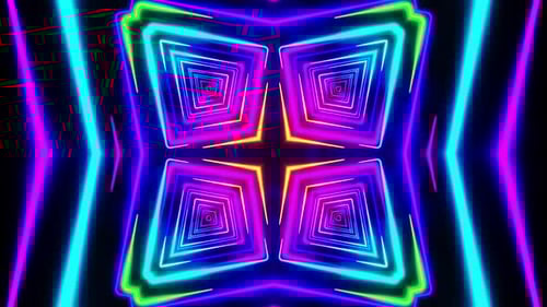 Flying under arches painted with multicolored light. Kaleidoscope VJ loop.