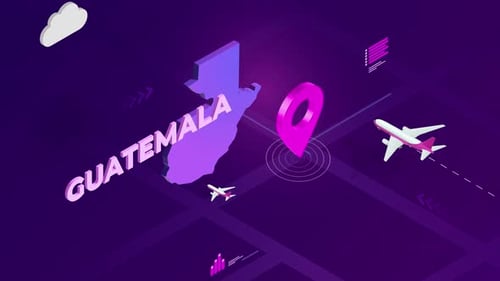 Isometric Guatemala Map with Animated Travel and Location Pin