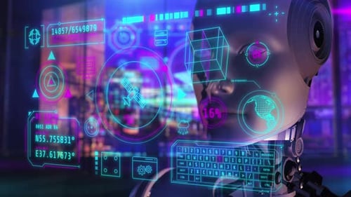 Infographics On The Virtual Panel In Front Of The Android