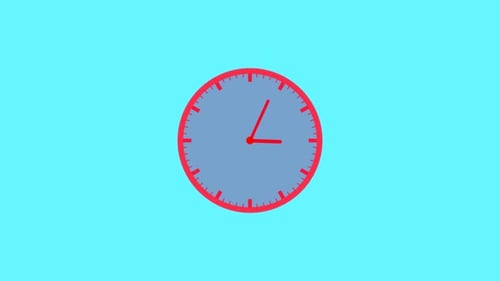 Animated Flat Design Clock Face with Moving Hands