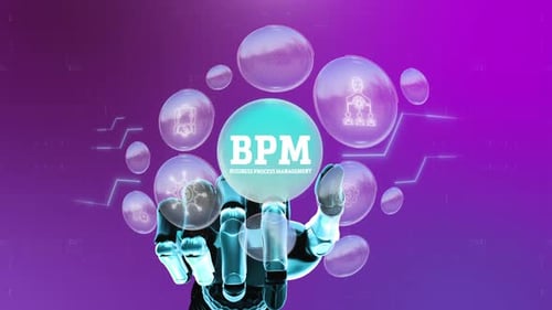 Business Process Management touch screen technology background 4K