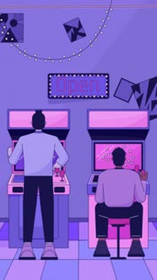 Retro gaming night at neon arcade lofi vertical animation