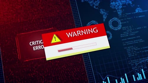 Animated Warning Message with Critical Error Interface and Data Background