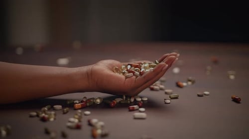Hand Holding Colorful Pills and Capsules