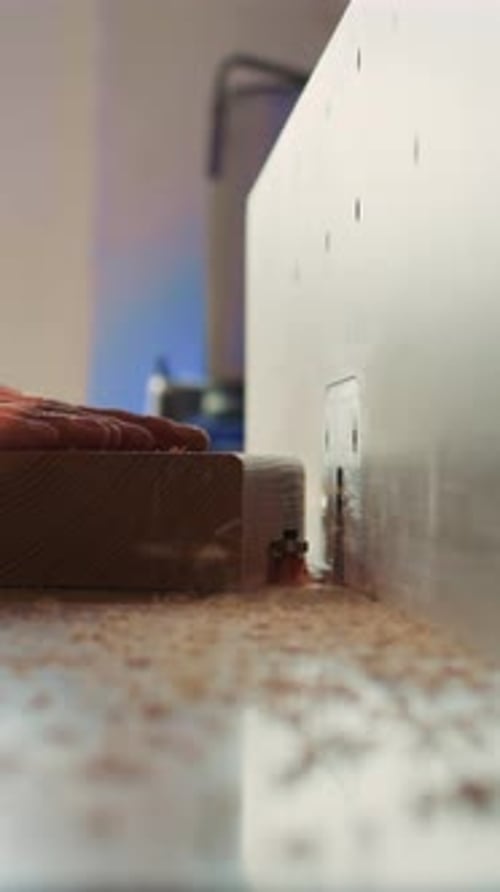 Vertical Video Carpenter Performing Tasks on Wood Shaper Shaping Materials Close Up