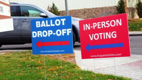 Political Voting Signs Directing to Ballot Drop-Off