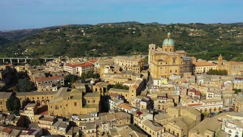 Piazza Armerina in the Enna province of Sicily in Italy. Piazza Armerina cityscape with the Cathedra