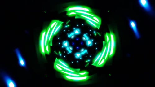 vj loop sci-fi blue green light in rotate tunnel in dark for music background