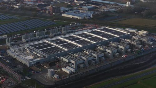 Winschoten Data Center Solar Panels Aerial drone video.