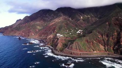 Aerial landscape of epic volcanic coast in Anaga mountain, Tenerife