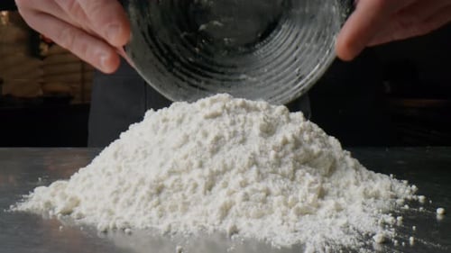 Baker Pours and Prepares Flour