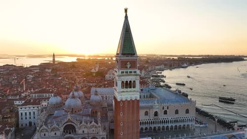 Venice Sunrise Aerial View of Campanile Di San Marco or St Mark's Belfry Italy