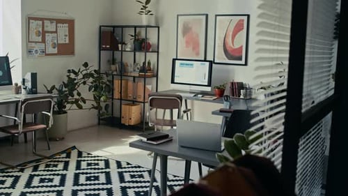 Bright Minimalist Eco-friendly Office with Three Workstations