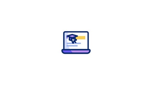 Animated E-learning Icon with Laptop and Graduation Cap