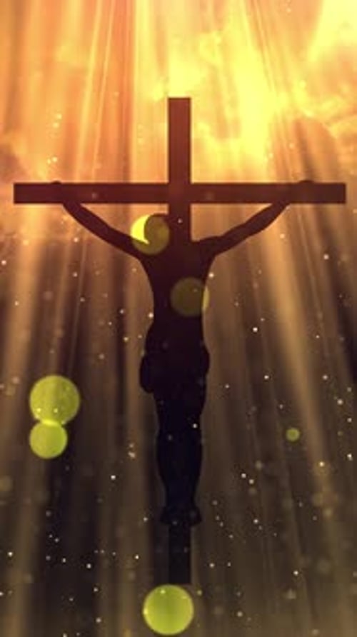 Glowing Christian Cross Silhouette with Spiritual Light Rays