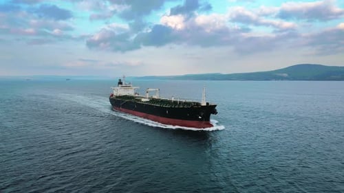 Crude Oil Tanker Ship Transport Liquid Cargo Underway Through Dardanelles Strait