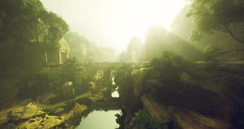 Environnement idyllique avec une végétation luxuriante et une surface d'eau tranquille