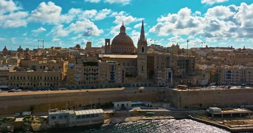 Aerial View of an Incredible View of the Old Town Center of Valletta with Basilica of Our Lady of