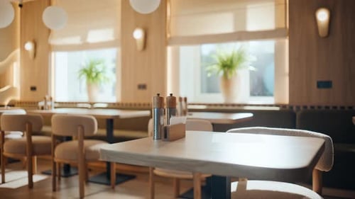 Cozy Modern Restaurant Tables Under Warm Light Original Lamps Cafe Interior