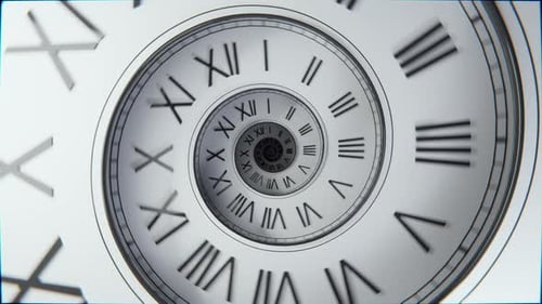 Seamless Loop White Spiral Clock Animation, Elegant Time Machine Concept Background
