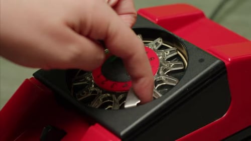 Retro Vintage Phone on Chroma Key Green Screen Rotary Telephone is Displayed on a Wooden Desk Adding