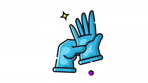 Flat Design Blue Medical Gloves Animated Icon with Sparkle