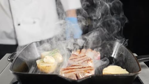 Process of Cooking Various Delicious Dishes in Popular Luxury Restaurant