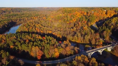 Fall Foliage Capital Of Latvia_4K Aerial Establishing Shot