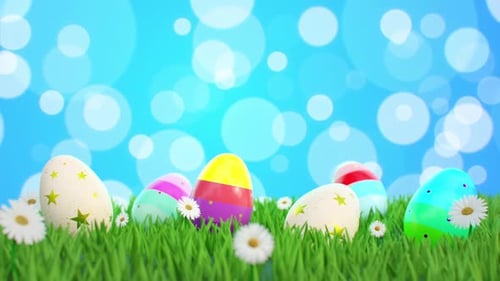 Colorful Easter Eggs on a Spring Meadow