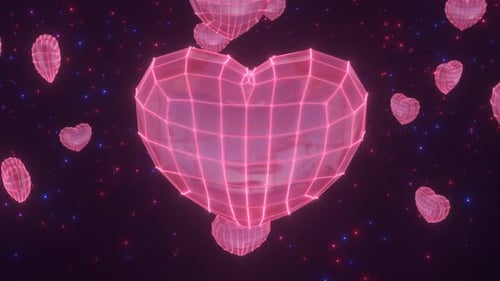 Abstract Glowing Polygonal Hearts Loop with Futuristic Neon Effect