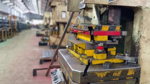 Die molding on hydraulic press stamping Row of industry on the production line.