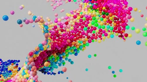 Dynamische Animation von Kugeln verschiedener Farben, die sich zufällig im Raum bewegen