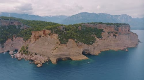 Aerial Video Footage From a Drone of a Beach in a Blue Bay