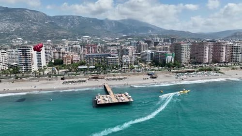 Sports Boat Sails Fast on the Sea Aerial View 4 K