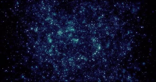 Fond abstrait de points volants numériques brillants bleus et brillants de particules qui ressemblent à des étoiles dans un