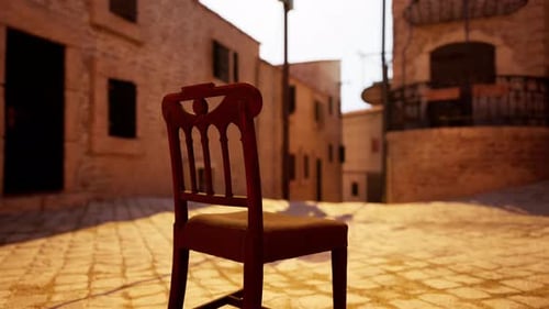 Lonely Wooden Chair in Old European Town Alley Time-Lapse