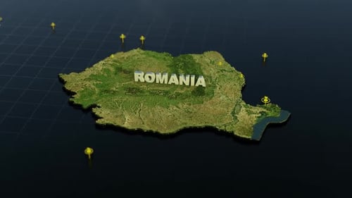 Animated 3D Map of Romania with Location Markers