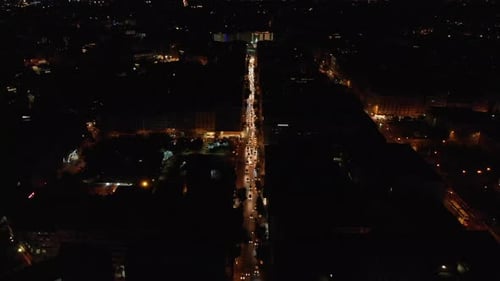 Athens city road at night highway aerial drone shot