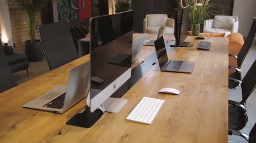 Closeup Interior Of An Empty Modern Loft Office Open space4K Loopable Modern Office Footage Slow