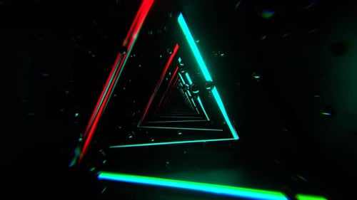 Turquoise And Red Abstract Triangular Corridor With Levitating Spheres Background Vj Loop I 4K