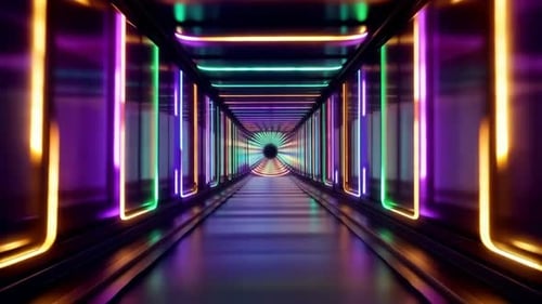 Futuristic Sci Fi Tunnel with Moving Neon LED Lights