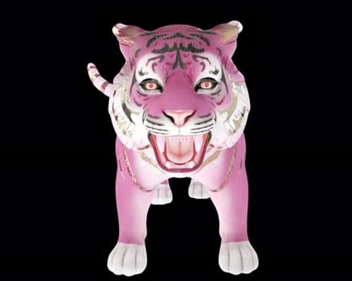 _Animation_ 3D tigre _en porcelaine_ rose _marchant alpha\_loop_