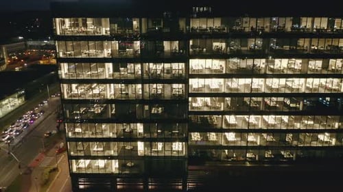 Aerial View Glass Architecture Corporate Building at Night Business Concept